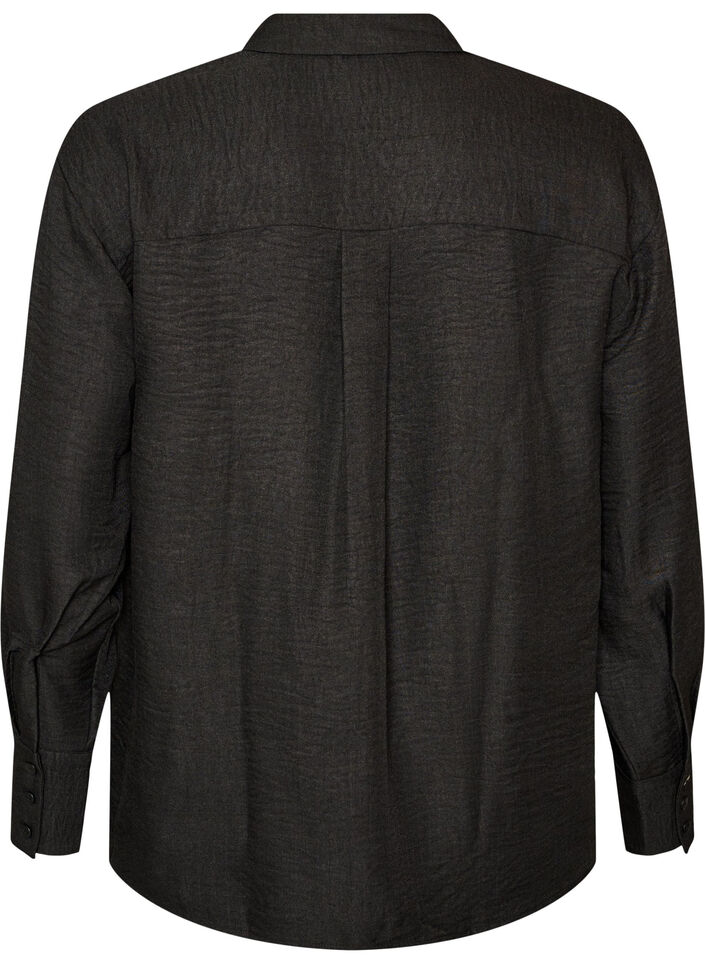 Loose fit skjorte med V-hals, Svart, Packshot image number 1