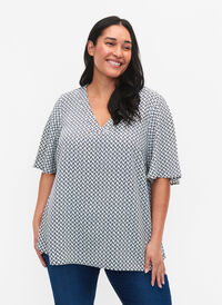 Kortærmet bluse med trykk, Off White AOP, Model