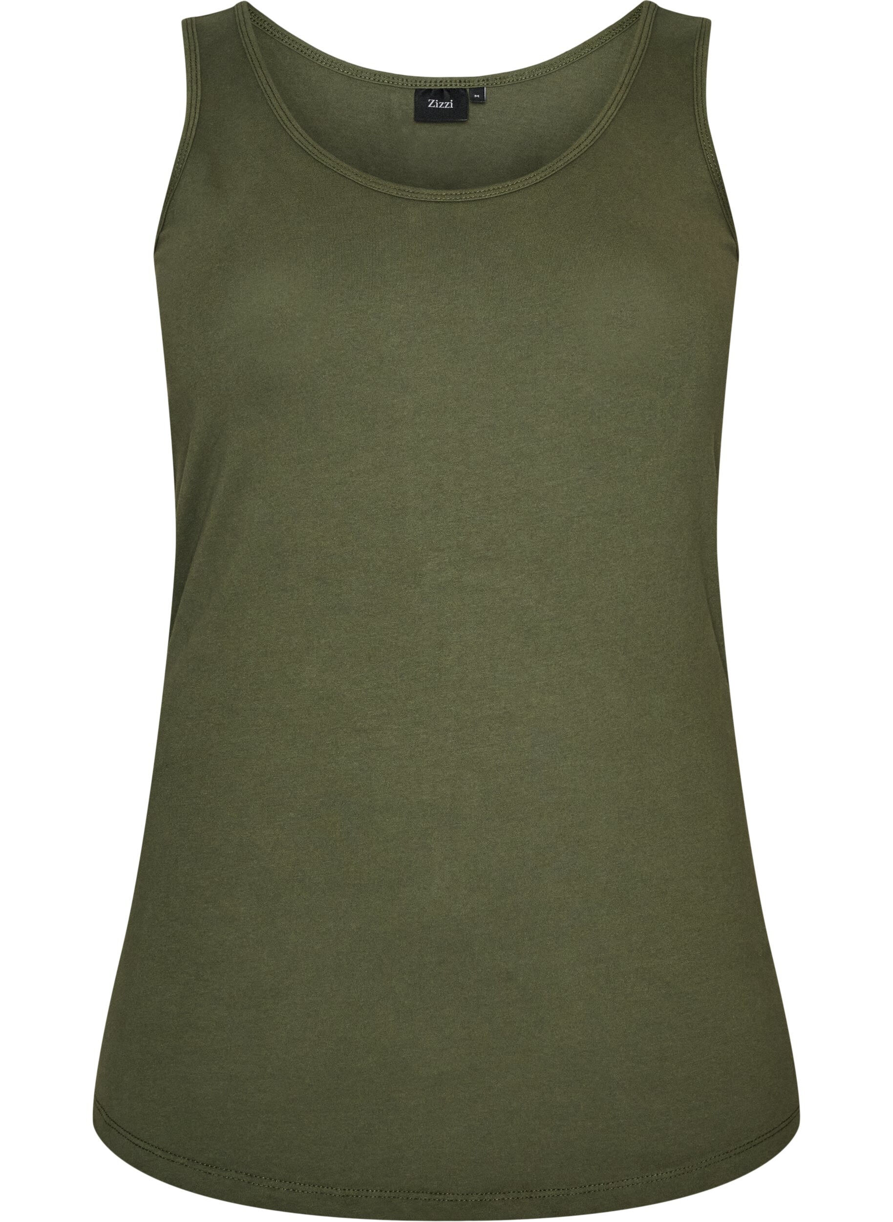 ZizziEnsfarget basic topp i bomull, Gr&oslash;nn, Packshot image number 0