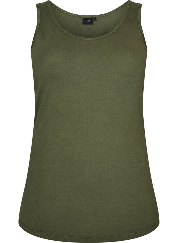 Ensfarget basic topp i bomull, Gr&oslash;nn, Packshot image number 0