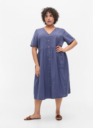 Kortermet kjole med knapper og lommer, Nightshadow Blue, Model image number 2