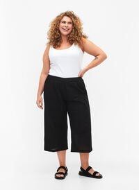 Bukser av bomullsmiks med lin i 7/8-lengde, Black, Model