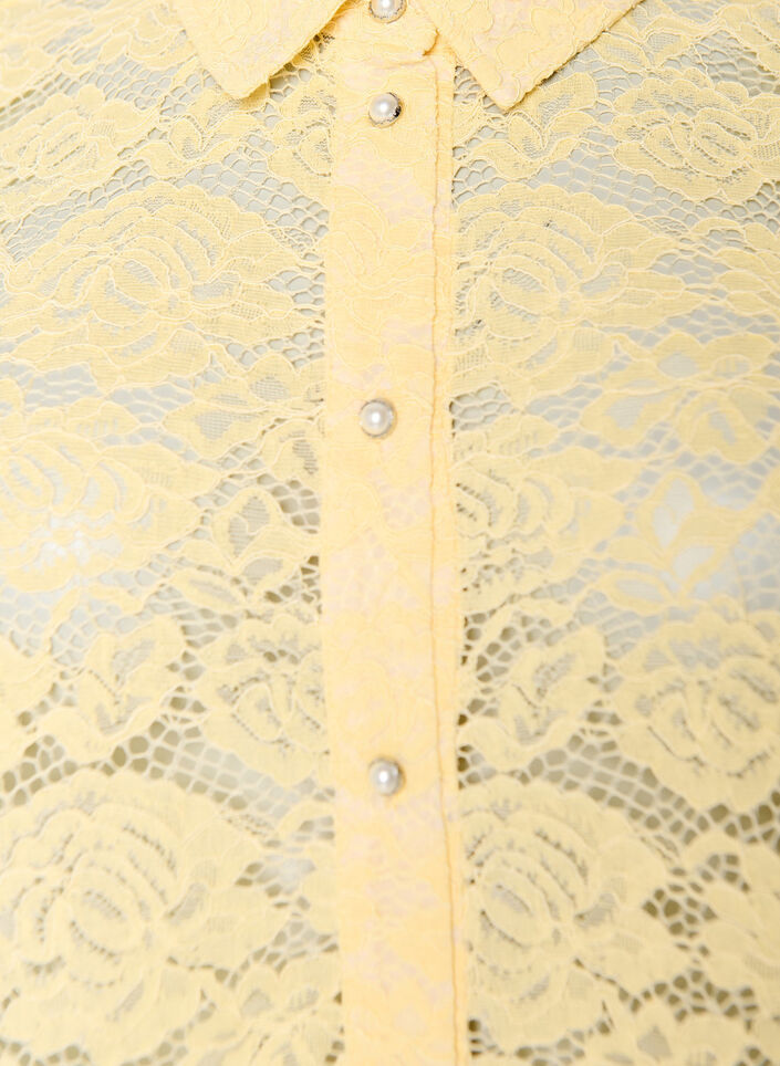 Skjortebluse i blonde med perleknapper, Gul, Packshot image number 2