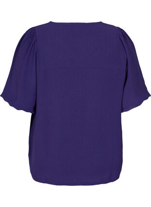 Ensfarget bluse med korte puffermer, Parachute Purple, Packshot image number 1