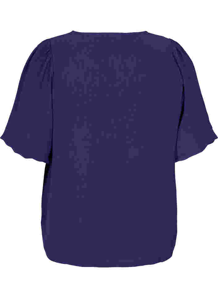 Ensfarget bluse med korte puffermer, Parachute Purple, Packshot image number 1