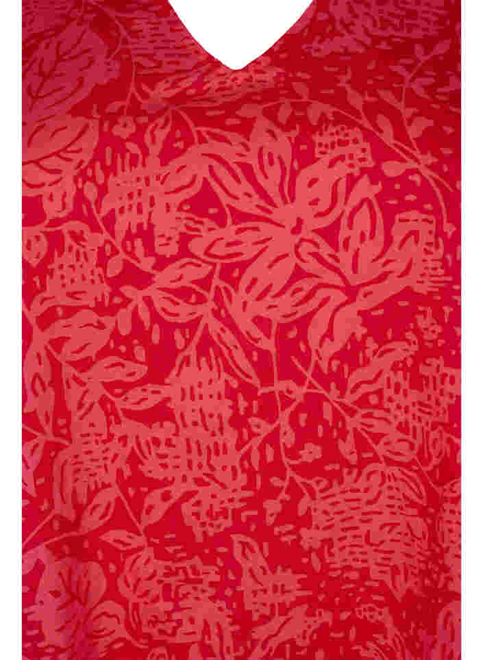 Bluse med V-hals og smock, Ribbon Red AOP, Packshot image number 2