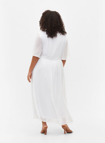 Maxikjole med draperinger og korte ermer, Bright White, Model image number 1