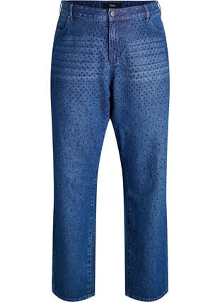 Zizzi Straight fit jeans med rhinesteiner og høy midje, Dark Blue, Packshot image number 0