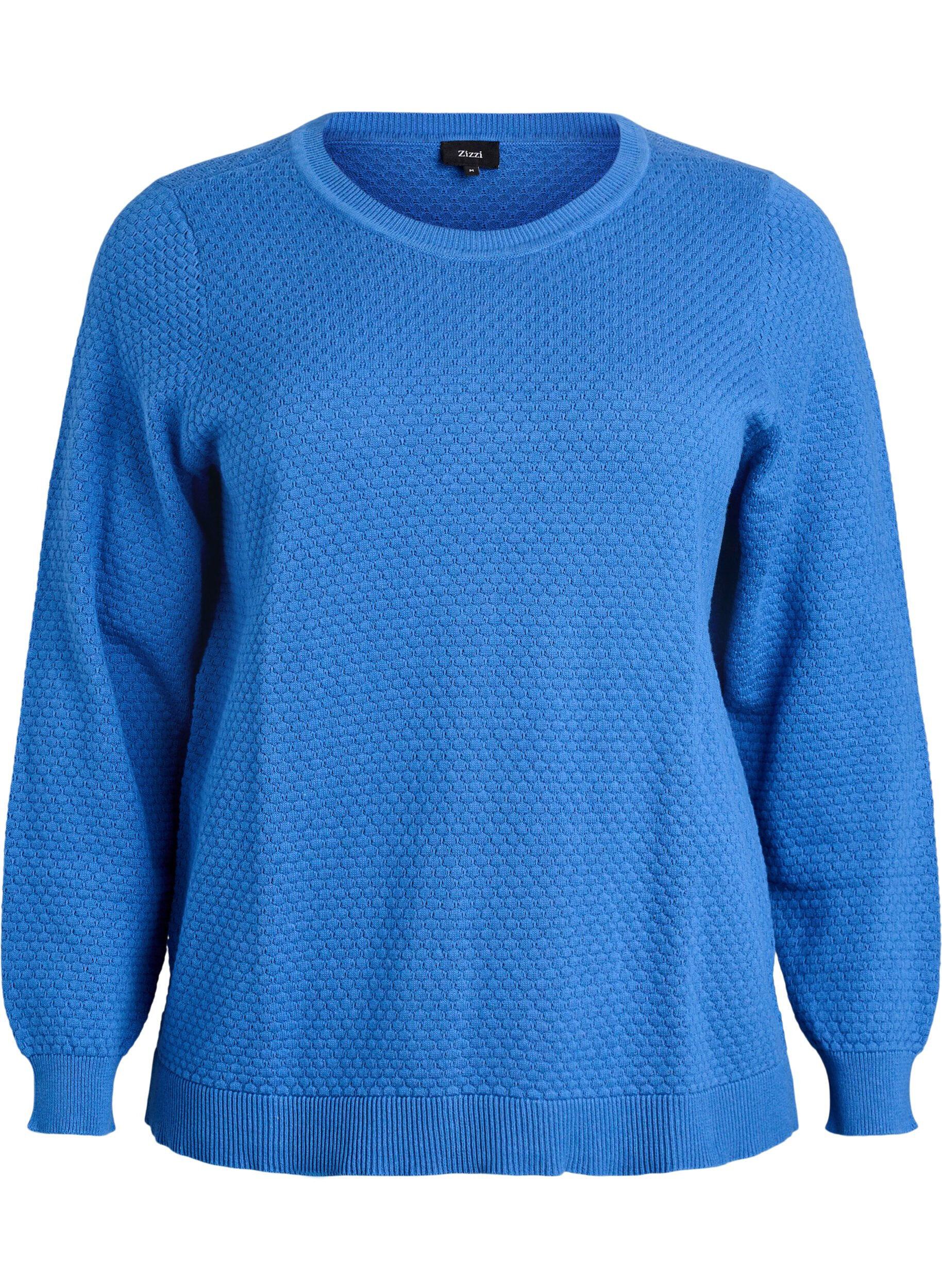 Strikkebluse i bomull med strukturm&oslash;nster