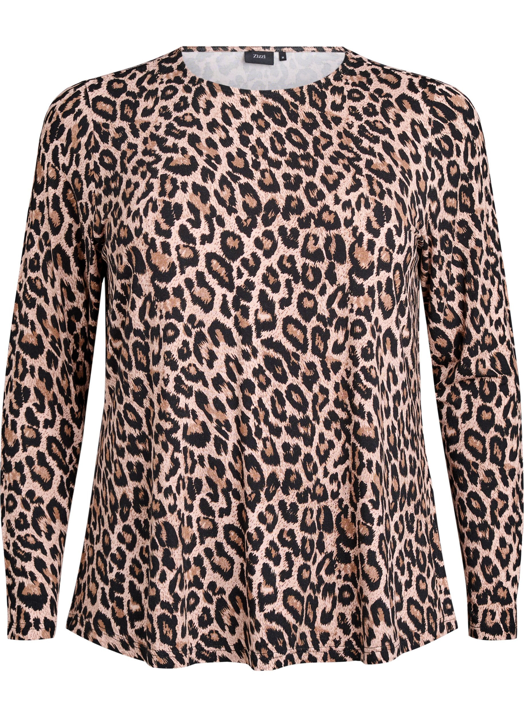 Langermet bluse med leopardm&oslash;nster