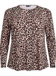 Langermet bluse med leopardmønster, Brown Leopard