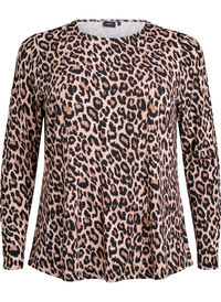 Langermet bluse med leopardmønster, Brun Langermet bluse med leopardmønster