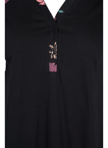 Kortermet nattkjole i bomull med mønster, Black AOP Flower, Packshot image number 2
