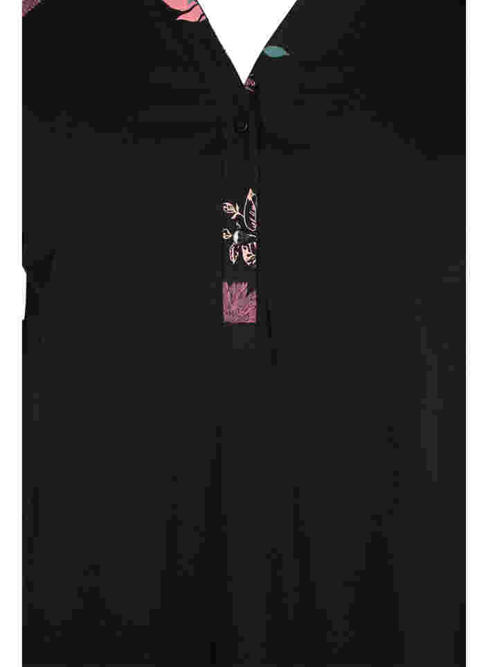Kortermet nattkjole i bomull med mønster, Black AOP Flower, Packshot image number 2