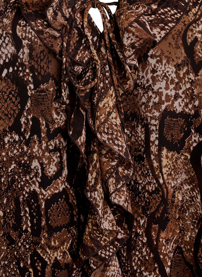 Bluse med dyretrykk og volanger, Brown Snake AOP, Packshot