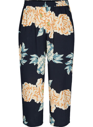 Løstsittende viskosebukser i blomstermønster, Roses on Navy, Packshot image number 0