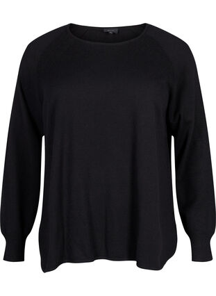 Strikket bluse med Raglan-ermer, Black, Packshot image number 0