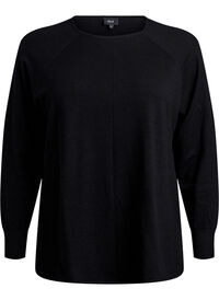 Strikket bluse med rund hals og strikket mønster, Svart Strikket bluse med rund hals og strikket mønster