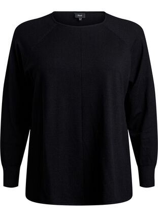 Zizzi Strikkebluse med rund hals og strikket mønster, Svart, Packshot image number 0