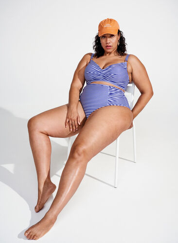 Stripete bikinitruse med høy midje, Blue Striped, Image image number 0