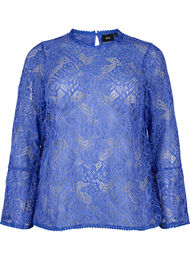 Blondebluse med rund hals og lange ermer, Dazzling Blue