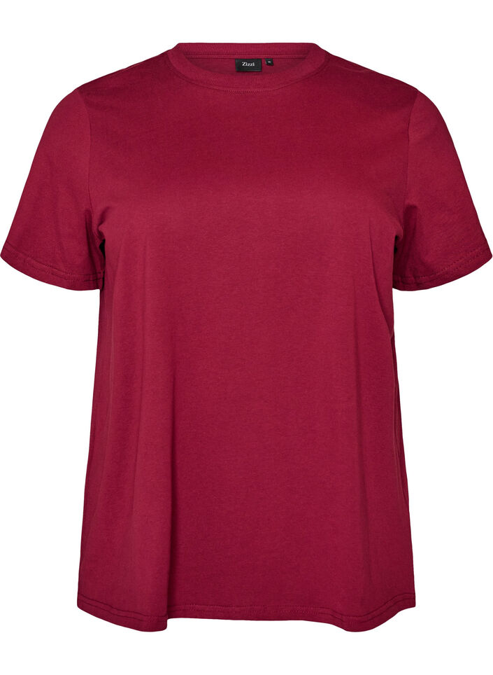 Basic T-skjorte i bomull med rund hals, R&oslash;d, Packshot image number 0