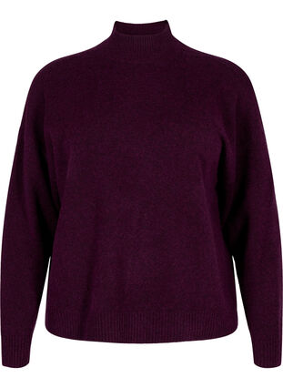 Zizzi Strikket ullbluse med høy hals, Potent Purple Mel., Packshot image number 0