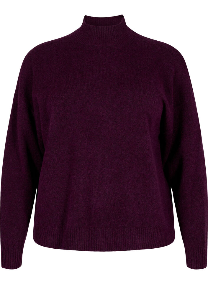 Strikket ullbluse med høy hals, Potent Purple Mel., Packshot image number 0