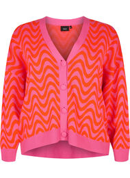 Strikket cardigan med mønster og knapper, Hot Pink Comb.