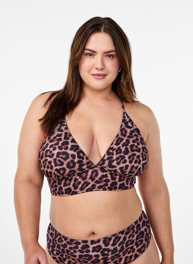 Leopard bikinitopp med knyting på ryggen, Leopard AOP, Model