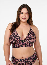 Leopard bikinitopp med knyting på ryggen, Brun Leopard bikinitopp med knyting på ryggen, Brun, Model