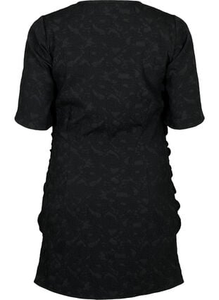 Kortermet kjole med strukturmønster og draperinger, Black, Packshot image number 1