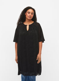 Kjole med struktur og korte ermer , Black, Model