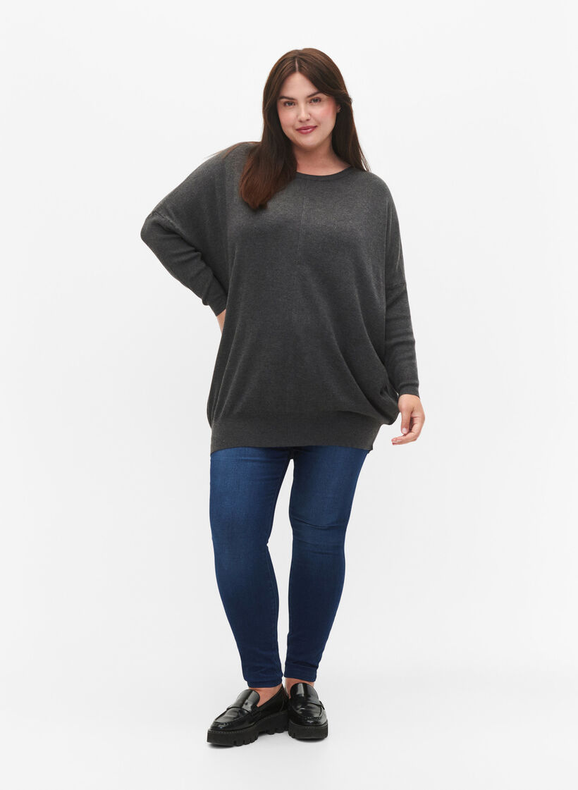 Strikket tunika i en viskoseblanding, Dark Grey Melange, Model image number 2