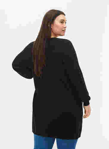Lang strikket cardigan med ballongermer, Black, Model image number 1