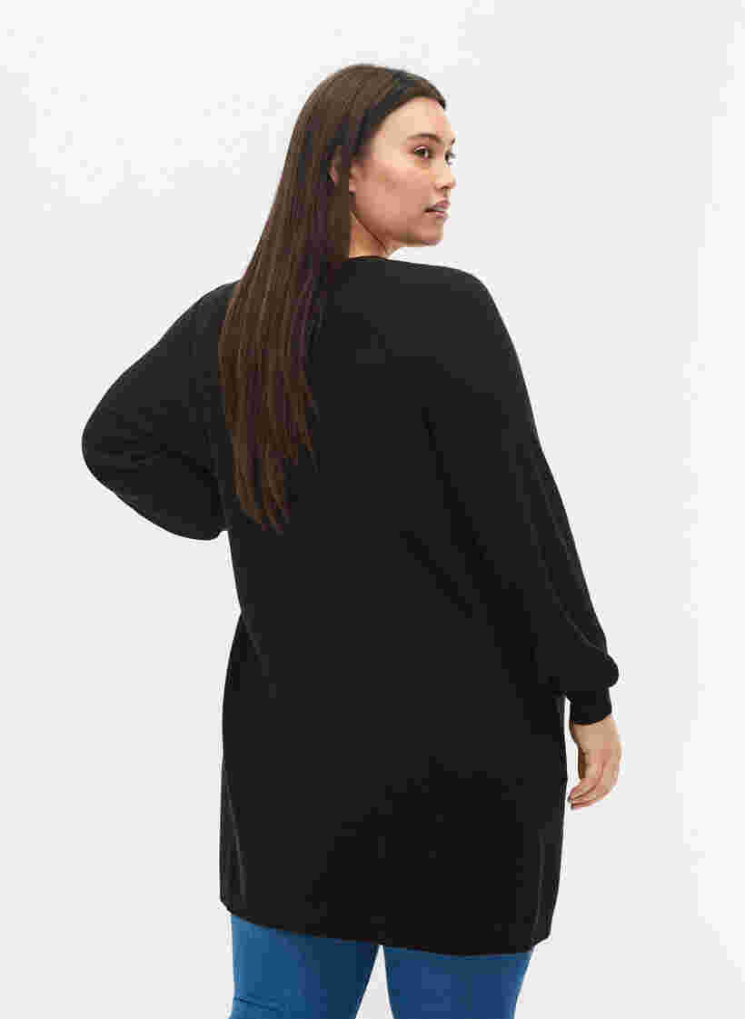 Lang strikket cardigan med ballongermer, Black, Model image number 1