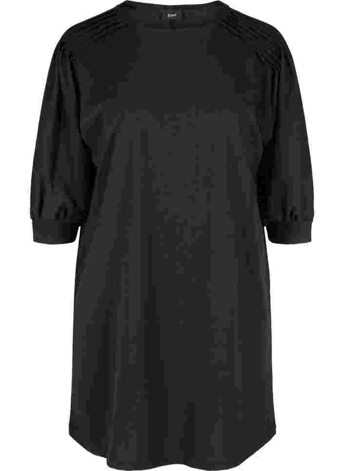 Ensfarget tunika med 2/4-ermer og plisséfolder, Black