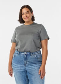Basic T-skjorte i bomull med rund hals, Grå Basic T-skjorte i bomull med rund hals, Grå, Model