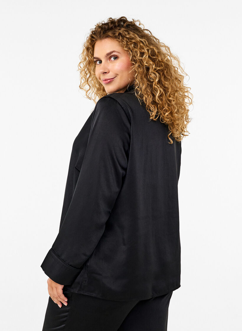 Nattskjorte i sateng, Black, Model image number 1