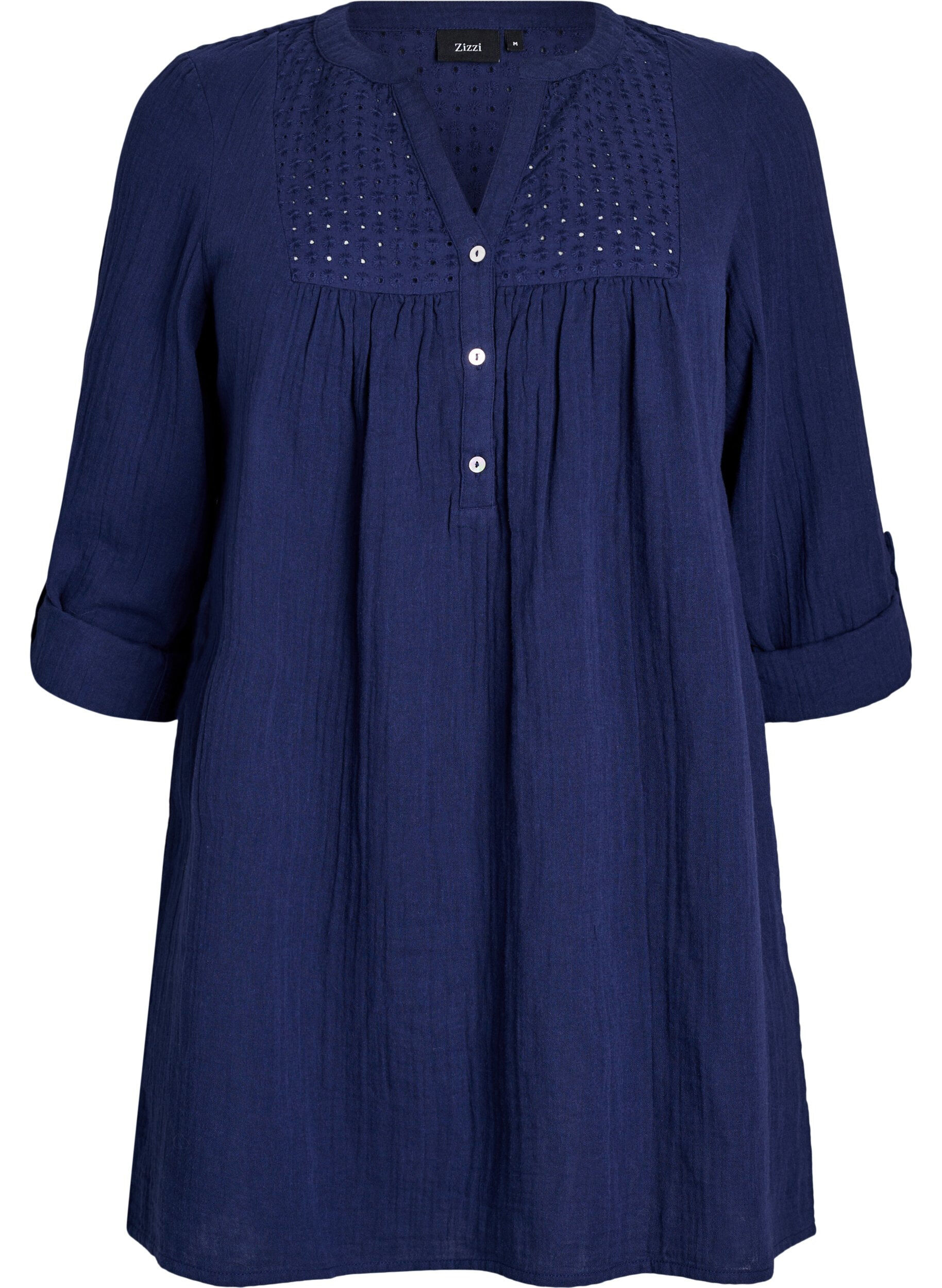 ZizziBomulds muslin-tunika med broderie anglaise, Bl&aring;, Packshot image number 0