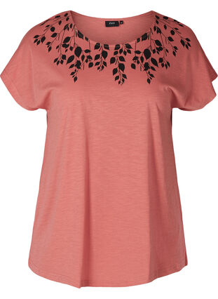 T-skjorte i bomull med mønster, Canyon Rose LEAF, Packshot image number 0