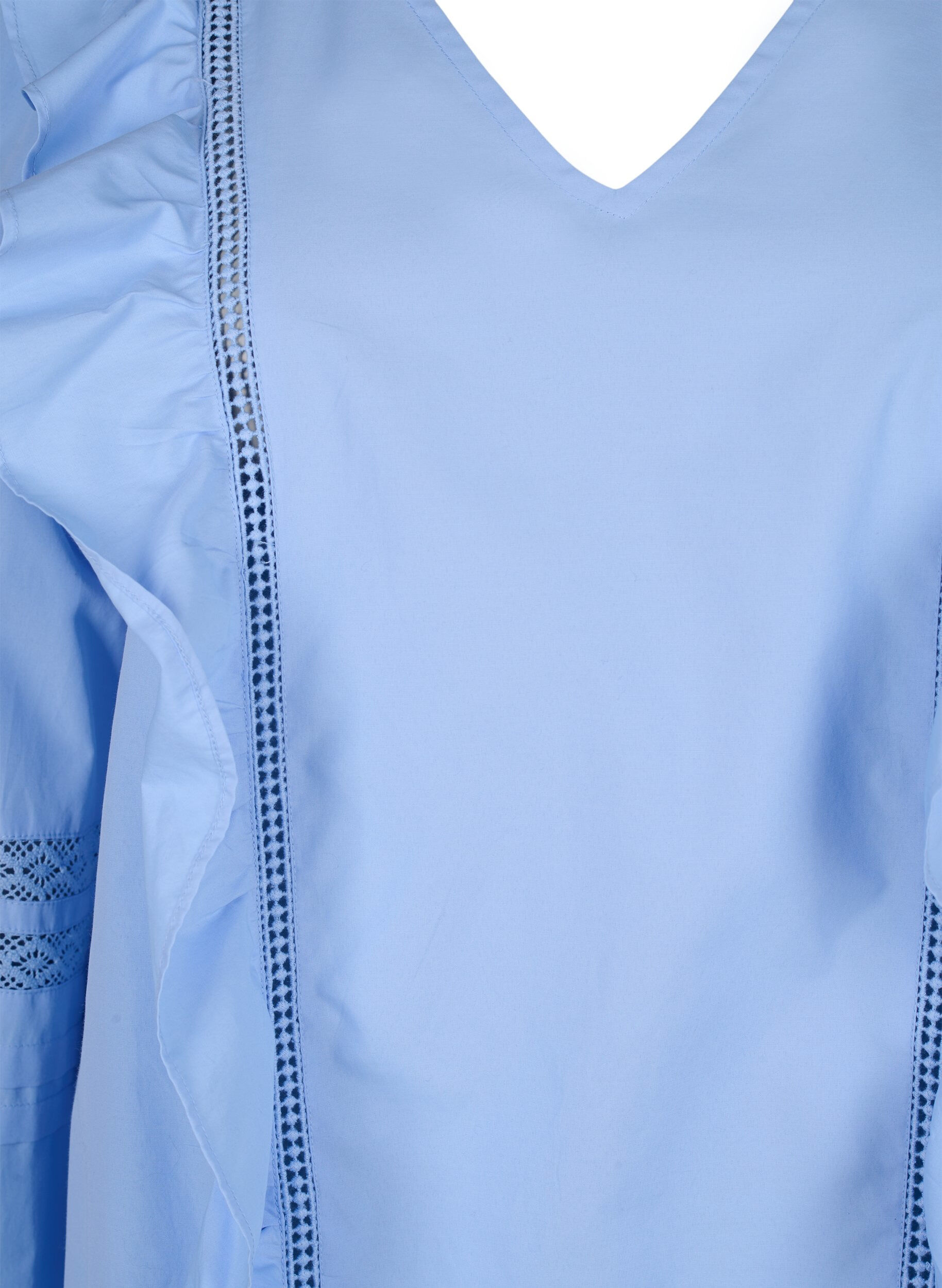 Zizzi Bluse med ruffles og blondestrikk, Bl&aring;, Packshot image number 2