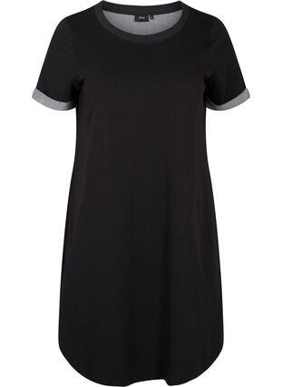 Kjole med korte ermer og splitt, Black, Packshot image number 0