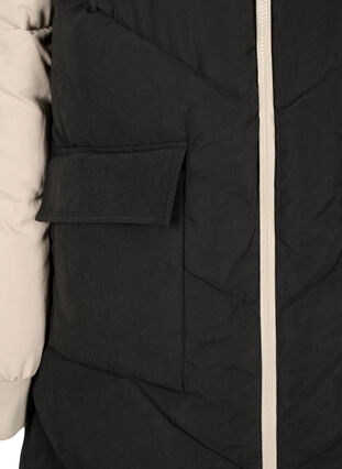 Lang fargeblokket vinterjakke med hette, Black Comb, Packshot image number 3