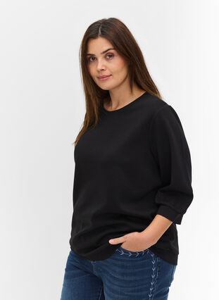Bluse med 3/4-ermer, Black, Model image number 0
