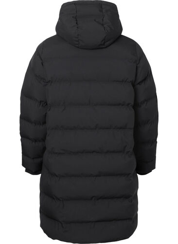 Pufferjakke med hette og lommer, Black, Packshot image number 1