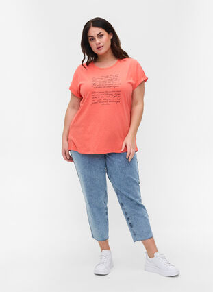 T-skjorte med trykk i økologisk bomull, Living Coral Text, Model image number 2