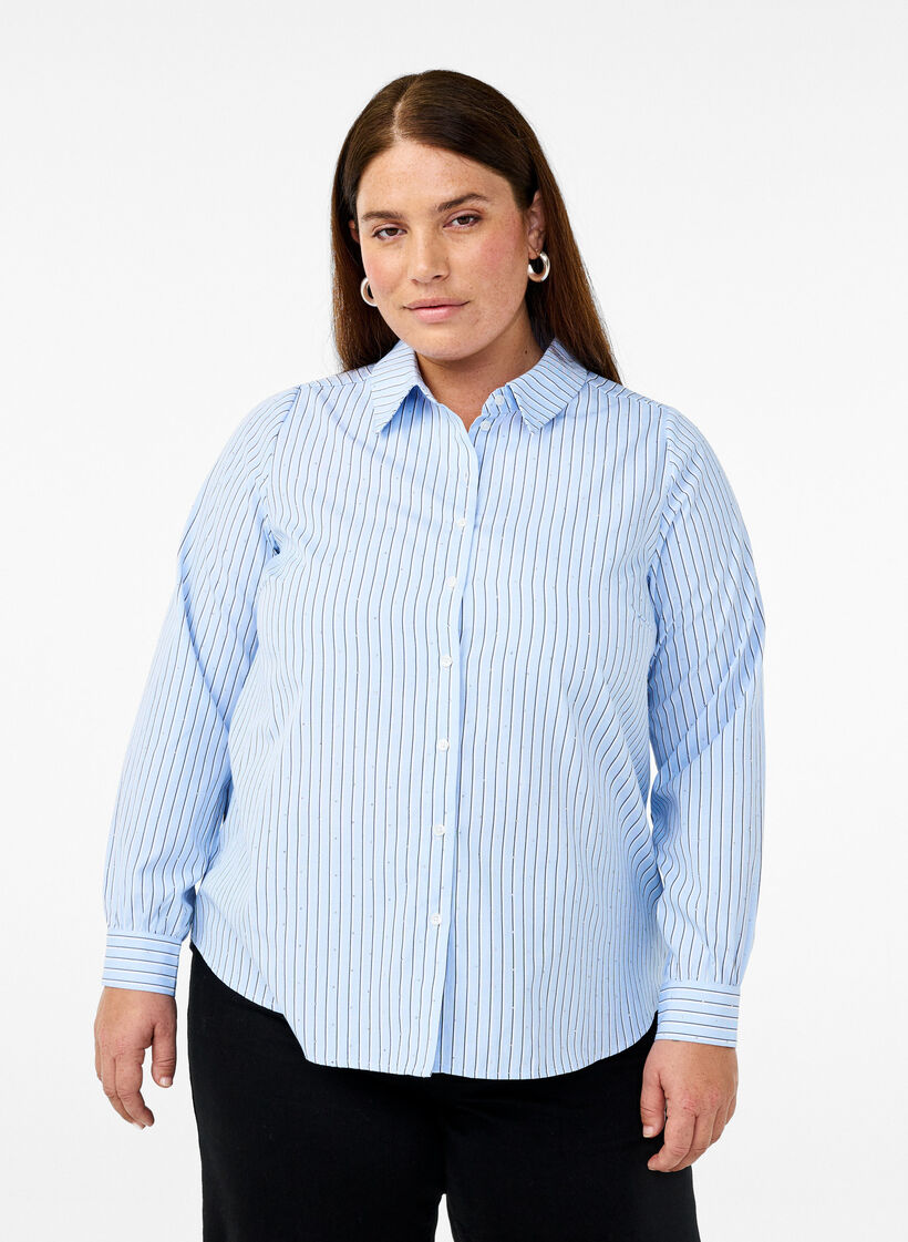 Stripete skjorte med nagler, Blå, Model image number 0
