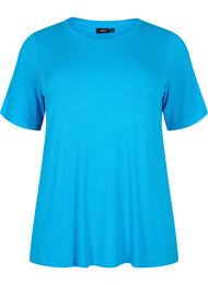 T-skjorte i viskose med ribbet struktur, Ibiza Blue