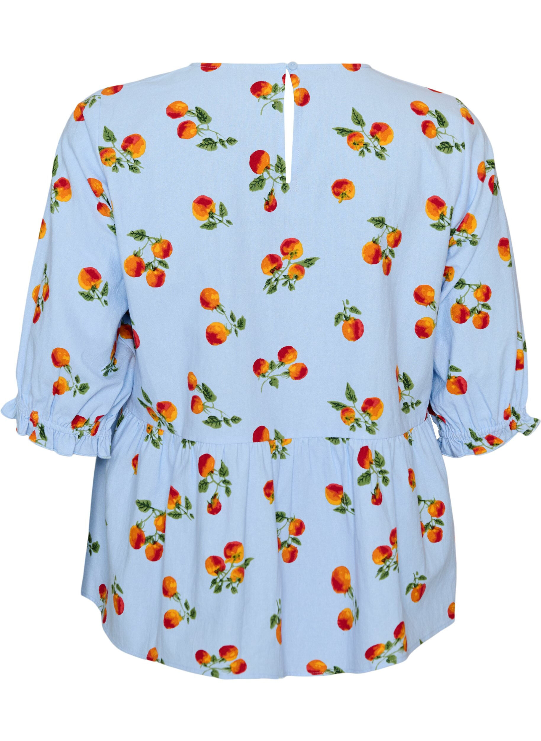 ZizziBluse i bomull med tomattrykk og peplum, Bl&aring;, Packshot image number 1